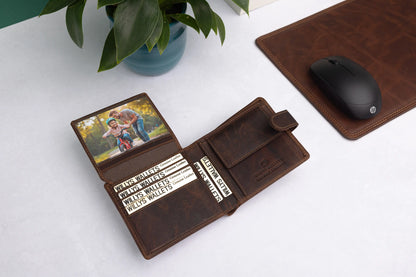 Personalised Brown Leather Wallet – Bifold with Coin Pocket