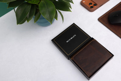 Personalised Brown Leather Wallet – Trifold Design with RFID Protection