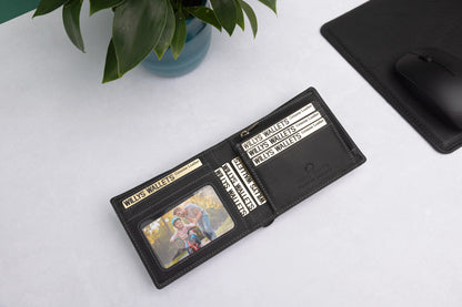 Personalised Black Hunter Leather Wallet – Bifold with Zip Coin Pocket & RFID Protection