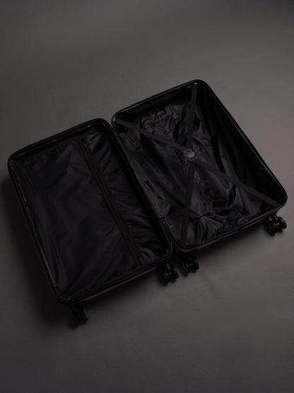 “Interior view of BEOW expandable suitcase with spacious compartments and elastic straps”