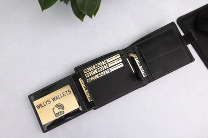 Personalised High-Capacity Black Hunter Leather Wallet – Bifold RFID Wallet for Men