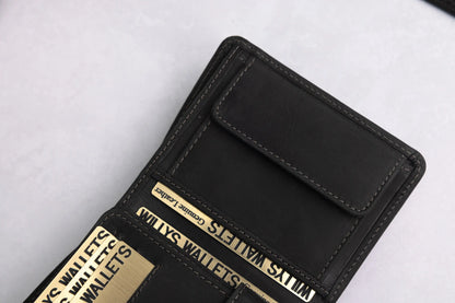 Personalised Black Hunter Leather Wallet – Trifold RFID Wallet for Men