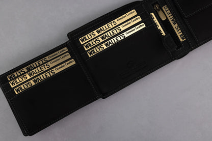 Personalised High-Capacity Black Hunter Leather Wallet – Bifold RFID Wallet for Men