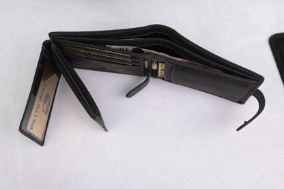 Personalised High-Capacity Black Hunter Leather Wallet – Bifold RFID Wallet for Men