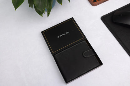 Personalised High-Capacity Black Hunter Leather Wallet – Bifold RFID Wallet for Men