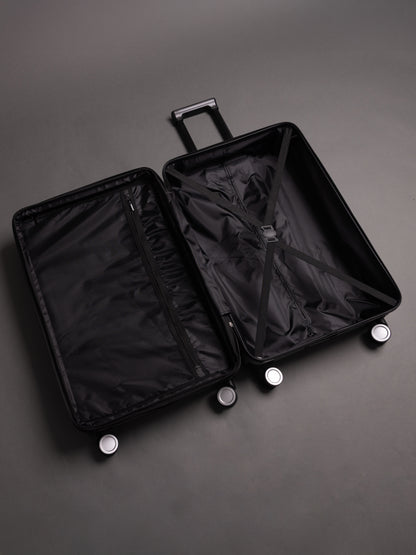 “Interior view of BEOW expandable suitcase with spacious compartments and elastic straps”