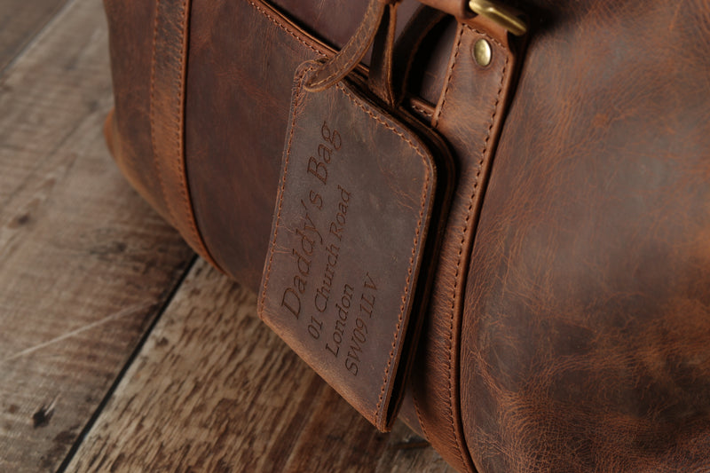 Personalised Engraved Brown Leather Travel Bag