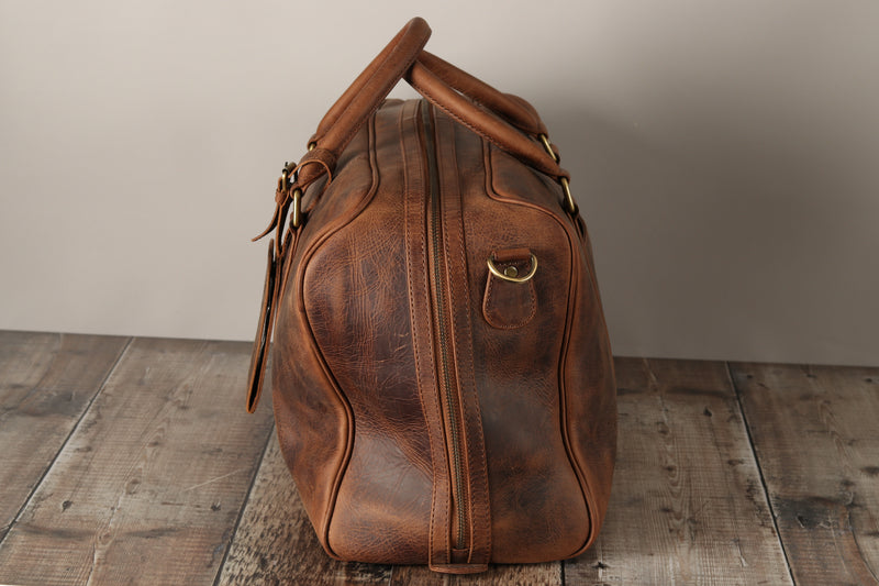 Personalised Engraved Brown Leather Travel Bag