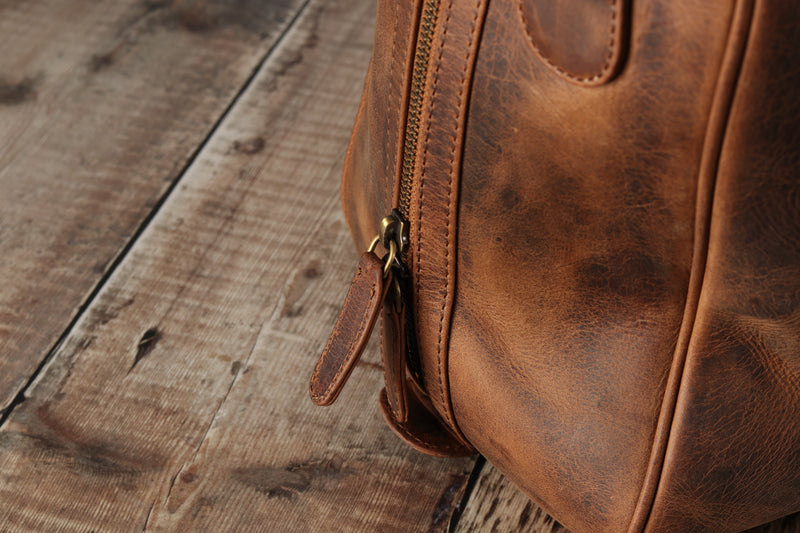 Personalised Engraved Brown Leather Travel Bag