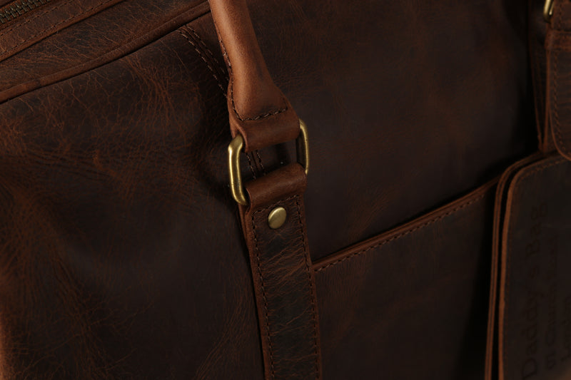 Personalised Engraved Brown Leather Travel Bag