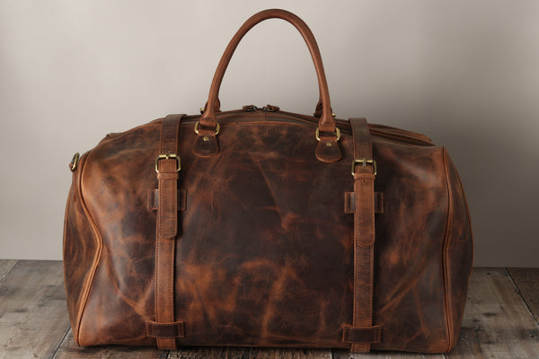 Personalised Engraved Brown Leather Travel Bag