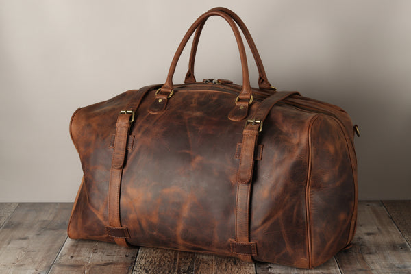 Personalised Engraved Brown Leather Travel Bag