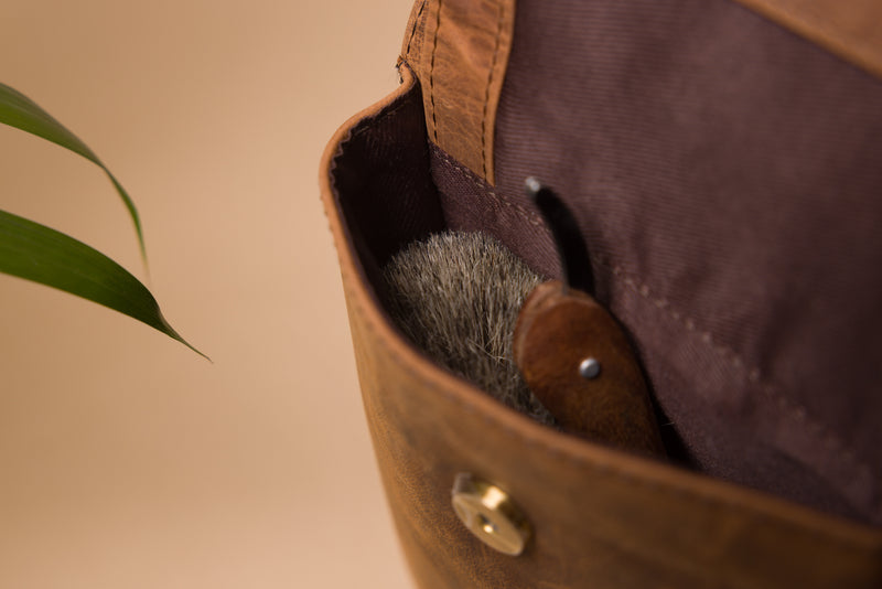 Personalised Engraved Brown Leather Hanging Wash Bag