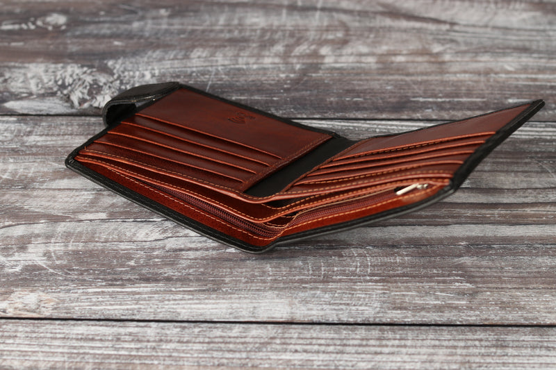 Personalised Engraved Black & Brown Bifold Leather Wallet