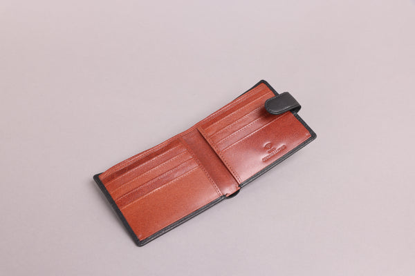 Personalised Engraved Black & Brown Bifold Leather Wallet
