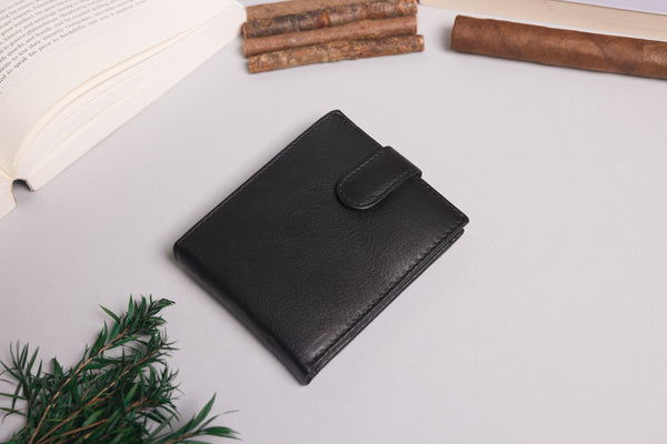 Personalised Engraved Black Bifold Leather Wallet With Coin Pocket