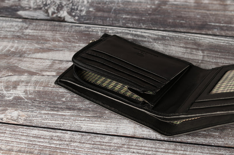 Personalised Engraved Black Bifold Leather Wallet With Zip Coin Pocket