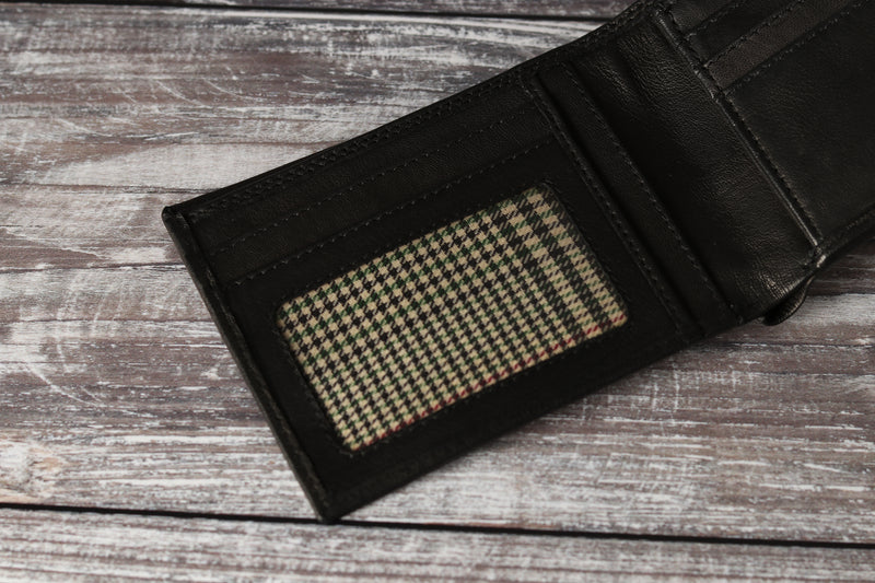 Personalised Engraved Black Bifold Leather Wallet With Zip Coin Pocket