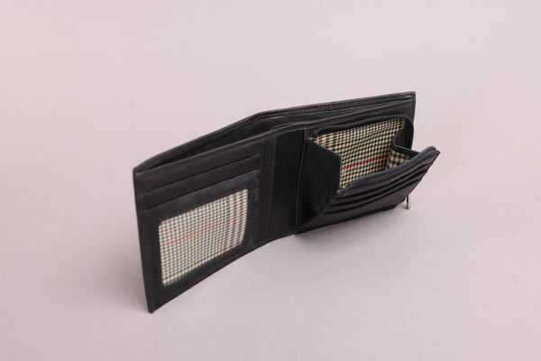 Personalised Engraved Black Bifold Leather Wallet With Zip Coin Pocket