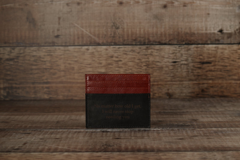 Personalised Engraved Black & Brown Leather Card Holder Wallet