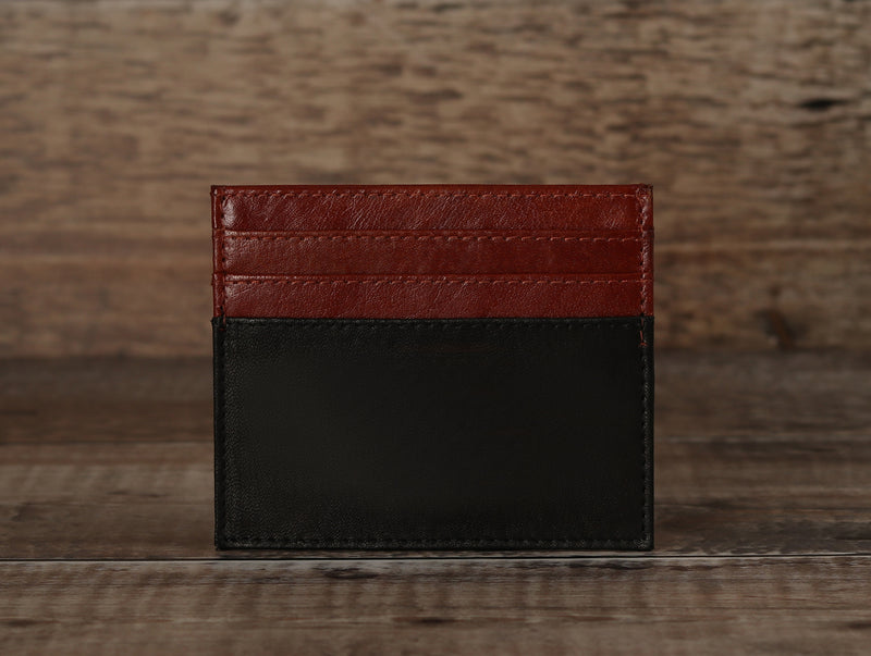 Personalised Engraved Black & Brown Leather Card Holder Wallet