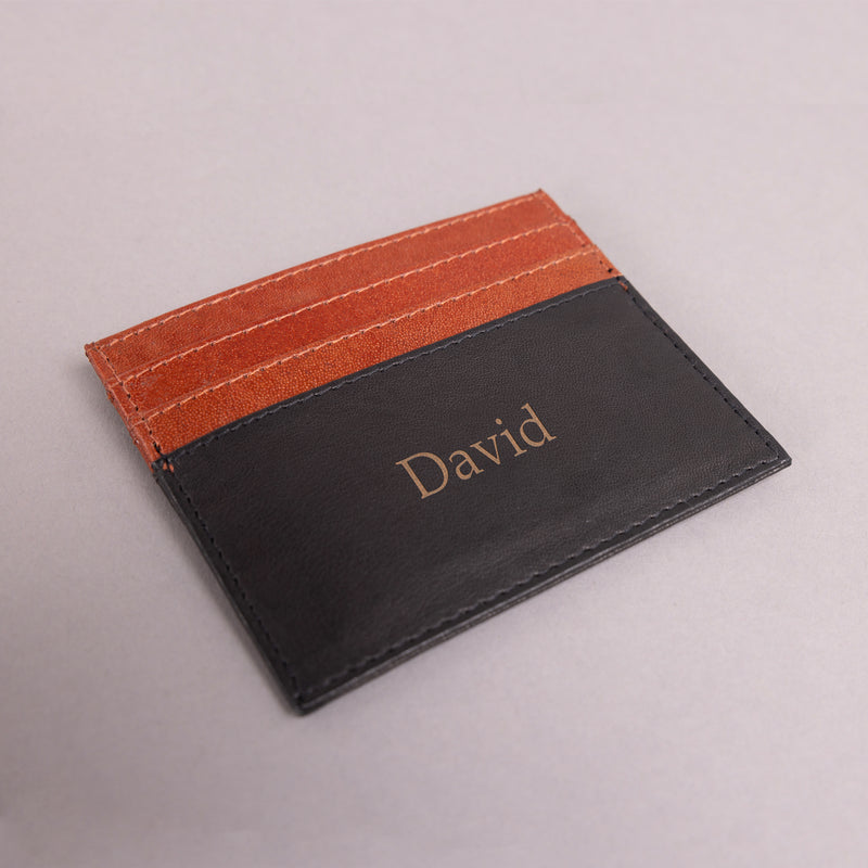 Personalised Engraved Black & Brown Leather Card Holder Wallet