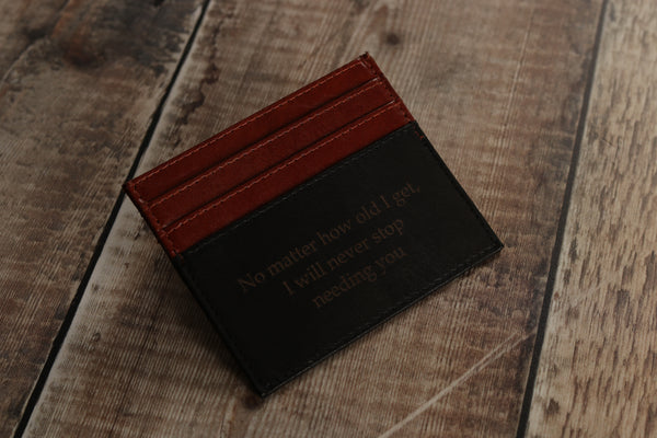 Personalised Engraved Black & Brown Leather Card Holder Wallet