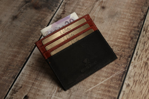 Personalised Engraved Black & Brown Leather Card Holder Wallet