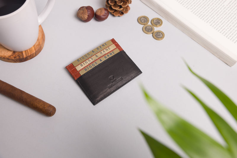 Personalised Engraved Black & Brown Leather Card Holder Wallet