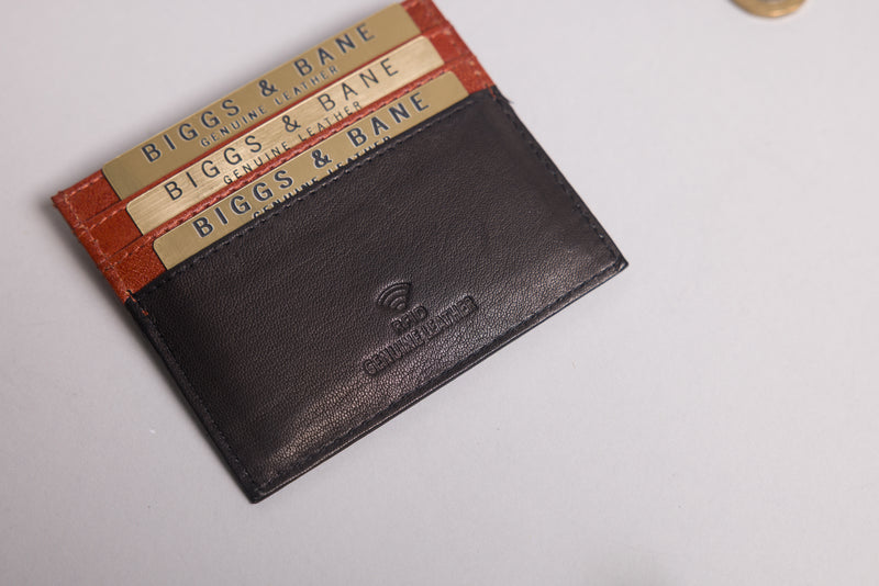 Personalised Engraved Black & Brown Leather Card Holder Wallet
