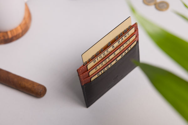 Personalised Engraved Black & Brown Leather Card Holder Wallet