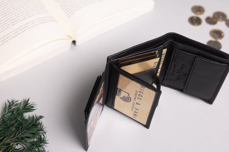 Personalised Engraved Black Trifold Leather Wallet