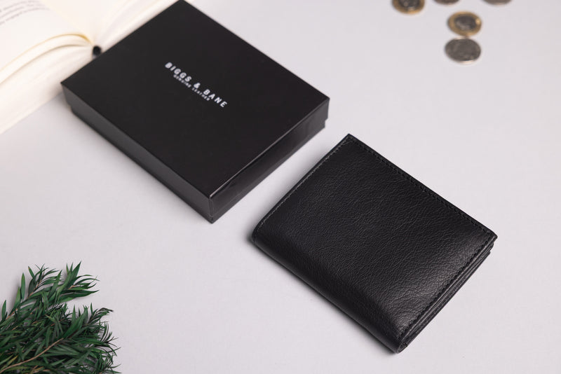 Personalised Engraved Black Trifold Leather Wallet