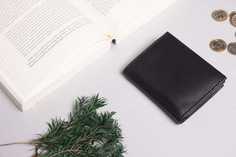 Personalised Engraved Black Trifold Leather Wallet
