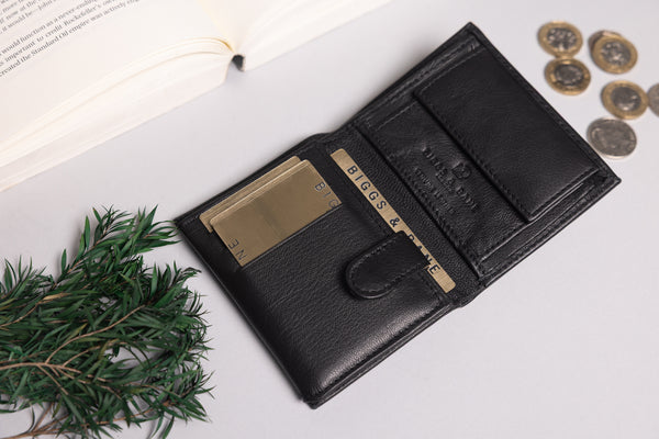 Personalised Engraved Black Trifold Leather Wallet