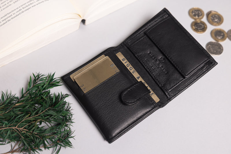 Personalised Engraved Black Trifold Leather Wallet