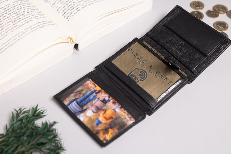 Personalised Engraved Black Trifold Leather Wallet
