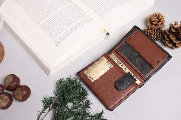Personalised Engraved Black & Brown Trifold Leather Wallet