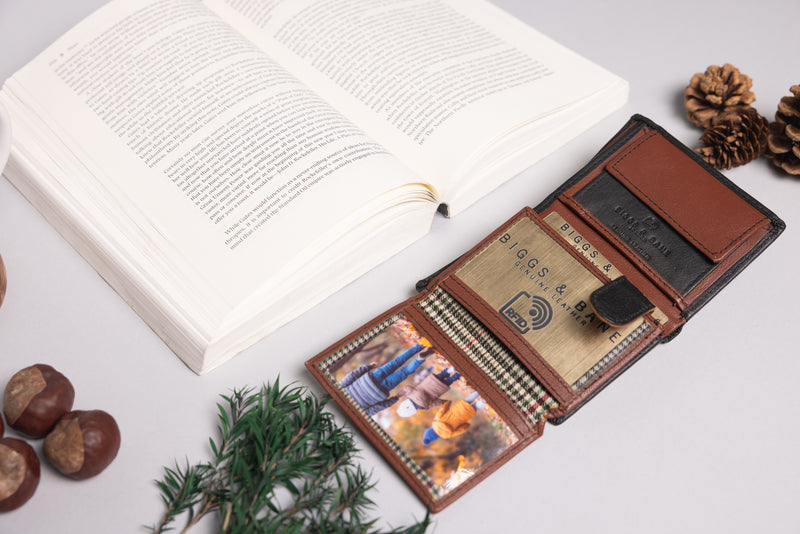 Personalised Engraved Black & Brown Trifold Leather Wallet
