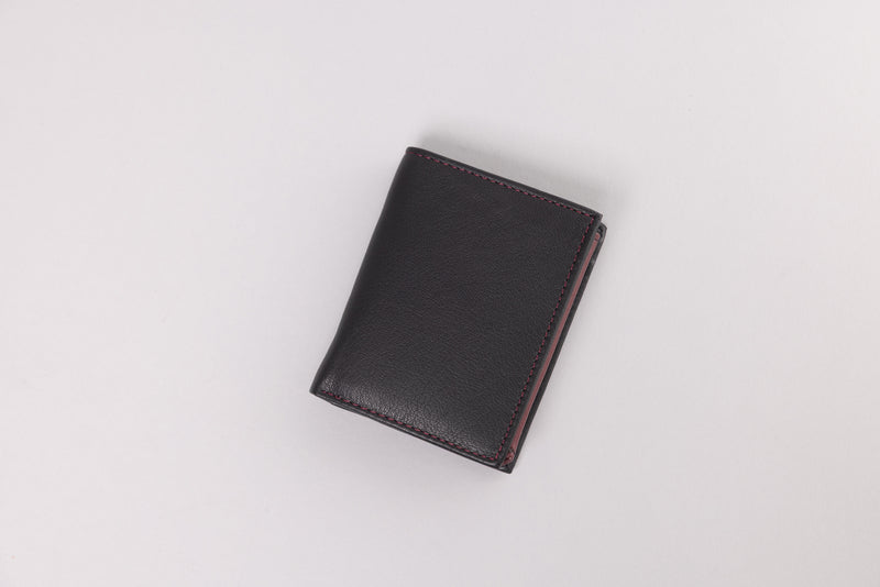 Personalised Engraved Black & Burgundy Trifold Leather Wallet