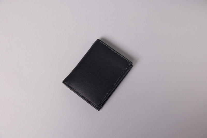 Personalised Black & Grey Leather Wallet – Trifold with RFID Protection