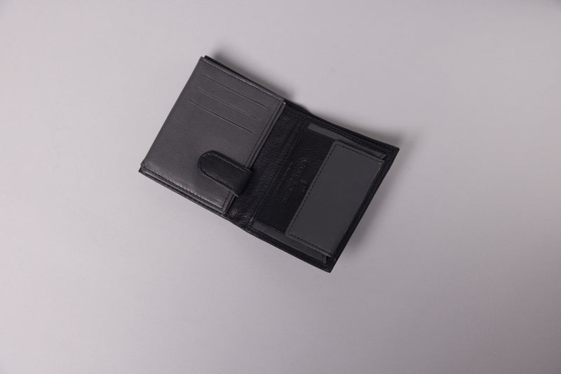 Personalised Black & Grey Leather Wallet – Trifold with RFID Protection