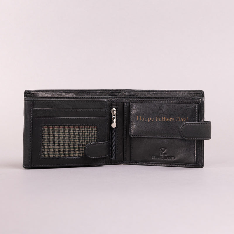 Personalised Engraved Black Bifold Leather Wallet