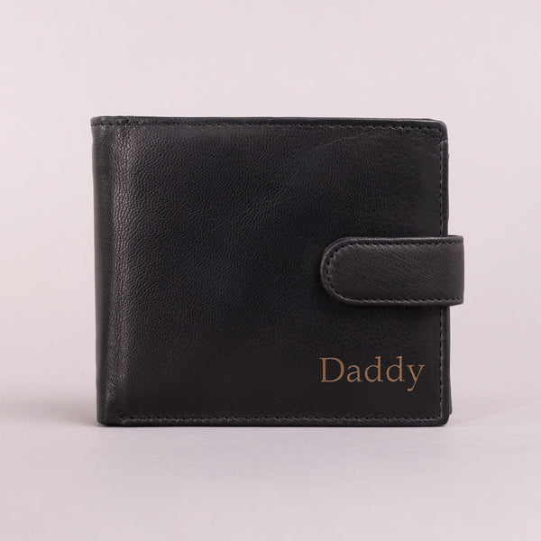 Personalised Engraved Black Bifold Leather Wallet