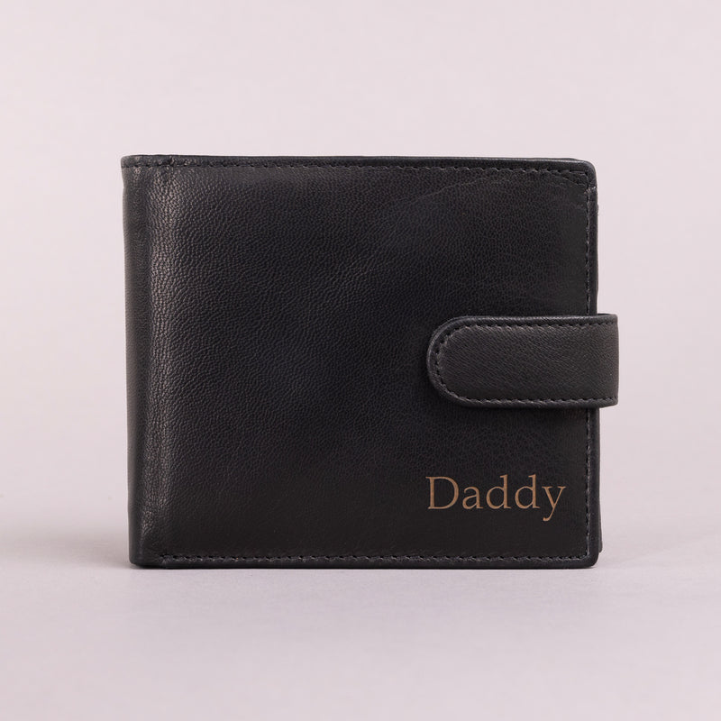 Personalised Engraved Black Bifold Leather Wallet