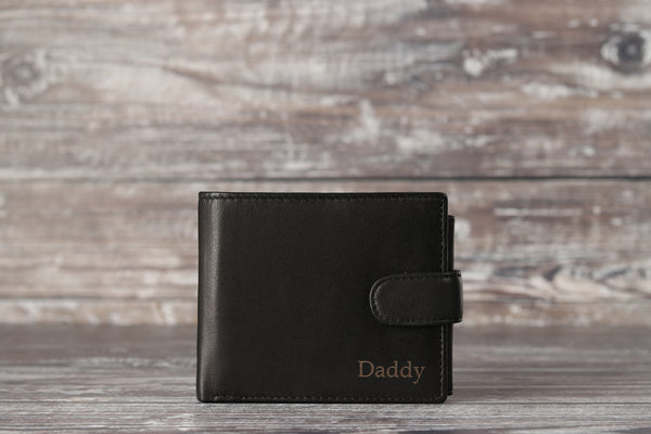 Personalised Engraved Black Bifold Leather Wallet