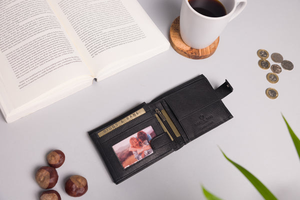 Personalised Engraved Black Bifold Leather Wallet
