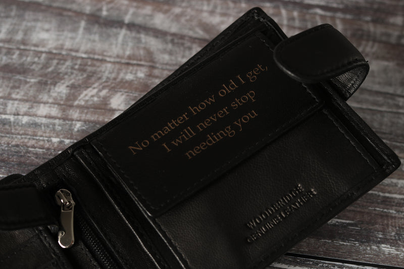 Personalised Engraved Black Bifold Leather Wallet