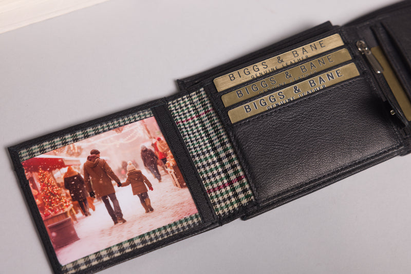 Personalised Engraved Black Bifold Leather Wallet