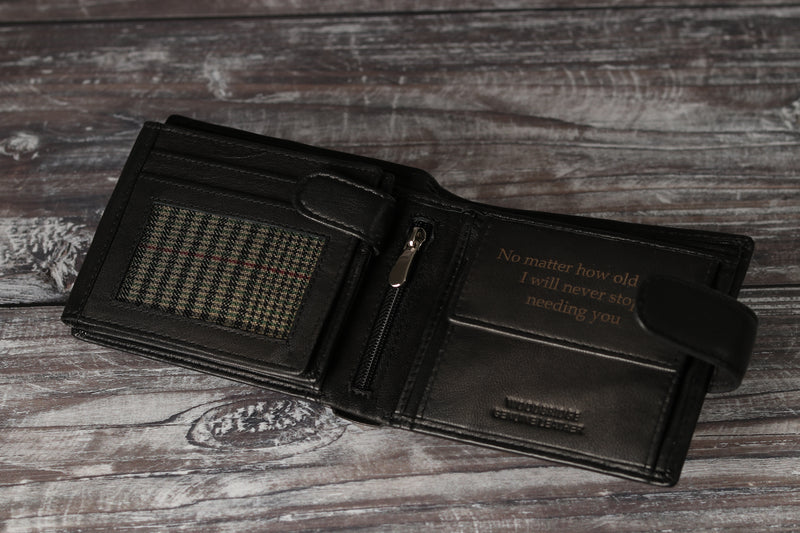 Personalised Engraved Black Bifold Leather Wallet